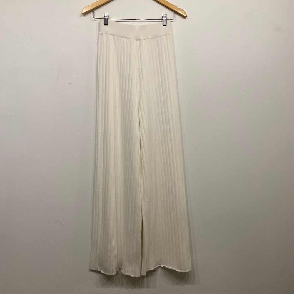 VRG GRL Cream White Ribbed Knit Wide Leg Pants High Waisted XS